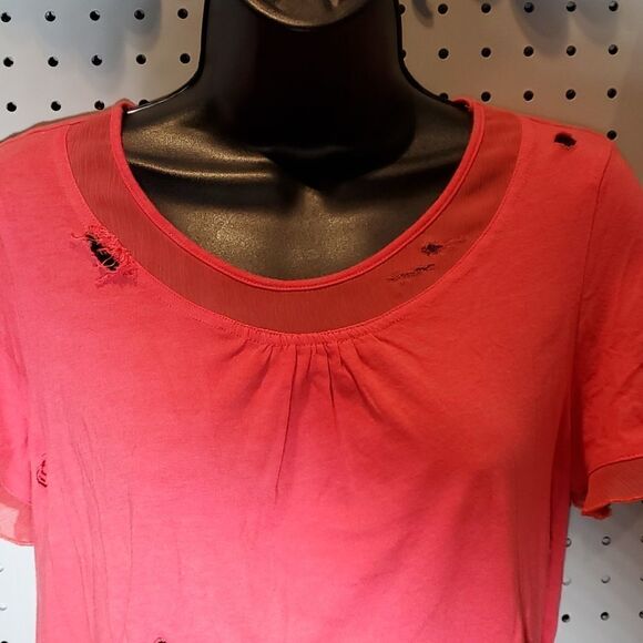 TRASHED Ripped Coral Scoopneck Blouse, Sz Small/Med, Custom Glammed Up Grunge! - Picture 5 of 7